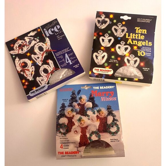 NOS The Beadery Christmas DIY Ornaments 3 Kit Bundle 18 pc Angels Horns Ladies - Picture 1 of 10